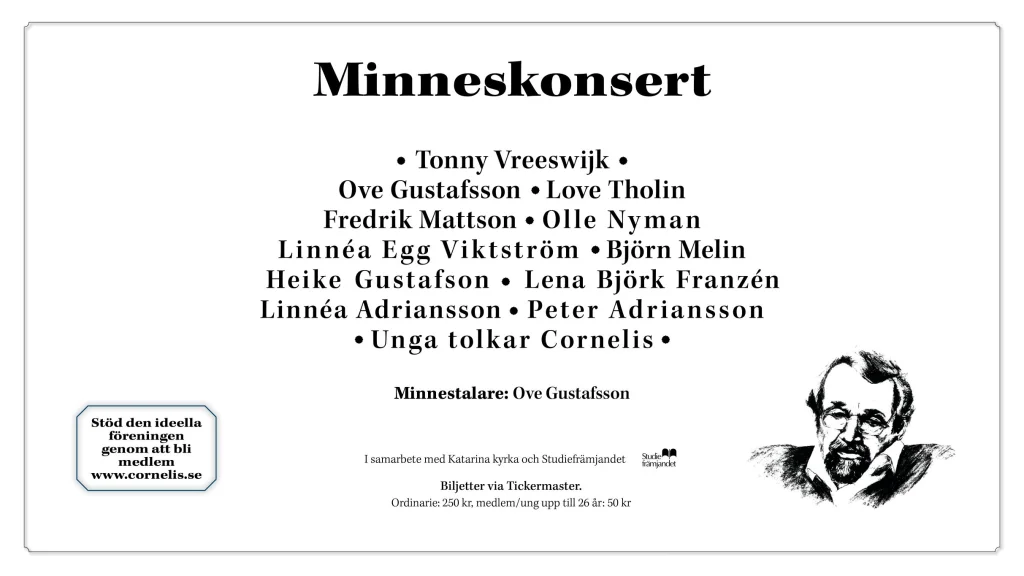 Minneskonsert Cornelis Vreeswijk i Katarina kyrka | Onsdag 11 november
